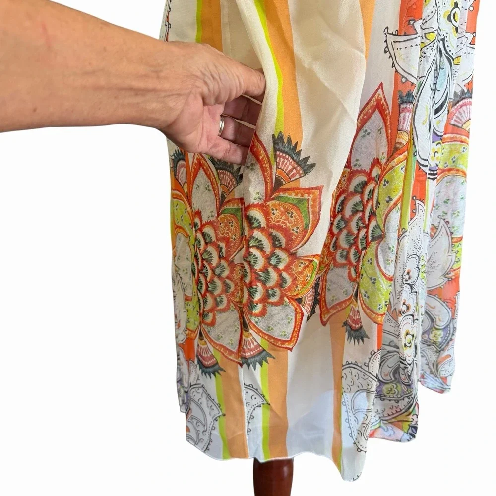 Roberto Cavalli Silk Halter Dress US 6/ 42 Mixed Print Crochet Bib Euro-Summer